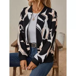 SHEIN LUNE Cazadora tipo bomber con estampado de dibujo con cremallera