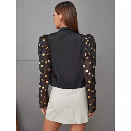 SHEIN LUNE Cazadora de lunares dorados con estampado con cremallera de manga gigot