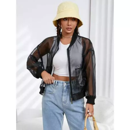 SHEIN Coolane Cazadora tipo bomber con cremallera de malla transparente