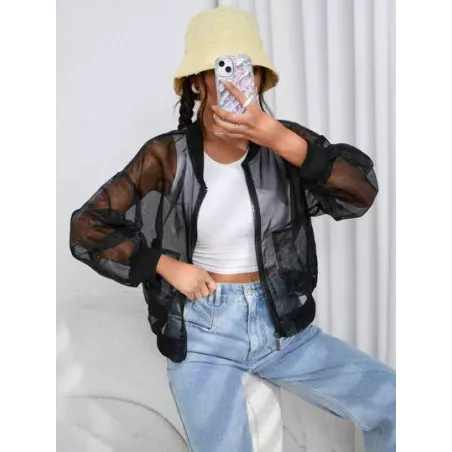 SHEIN Coolane Cazadora tipo bomber con cremallera de malla transparente