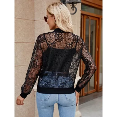 LUNE Cazadora tipo bomber con cremallera transparente con encaje