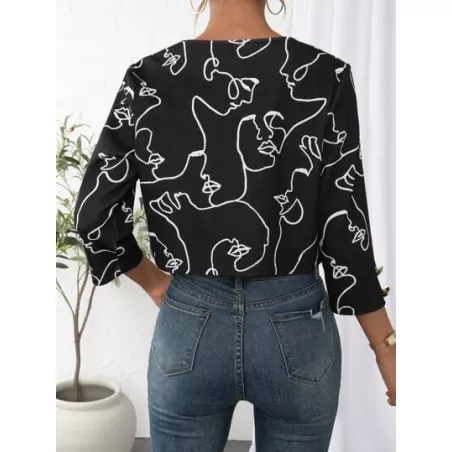 Essnce Cazadora crop con estampado de figura abstracta con parte delantera abierta sin top tubo