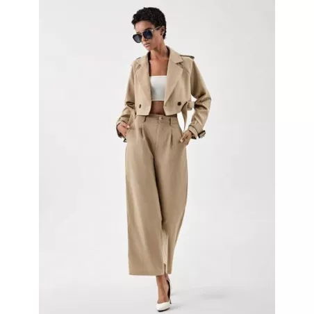 SHEIN BIZwear Gabardina de doble botonadura con cinturón con hebilla crop