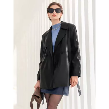 SHEIN BIZwear Gabardina de cuello con solapa con cinturón