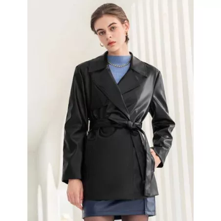 SHEIN BIZwear Gabardina de cuello con solapa con cinturón