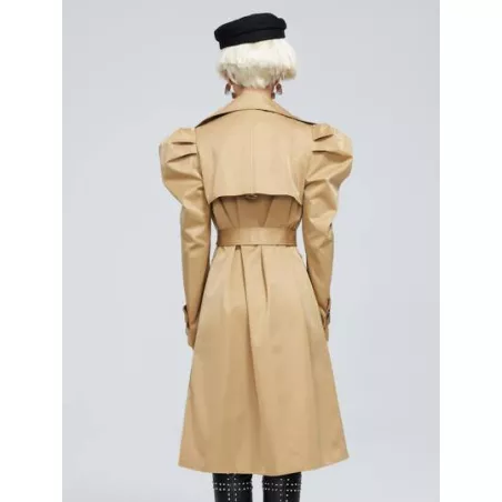 Gabardina de cuello cascada de manga abullonada con botones