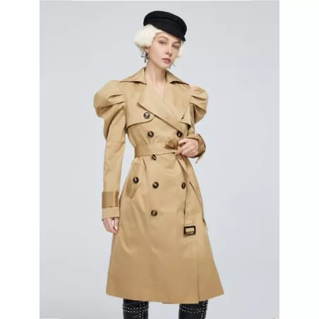 Gabardina de cuello cascada de manga abullonada con botones
