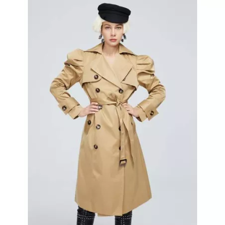 Gabardina de cuello cascada de manga abullonada con botones