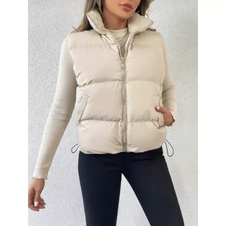 Abrigos de Invierno para Mujer Cordón Bolsillo Cremallera Liso Casual