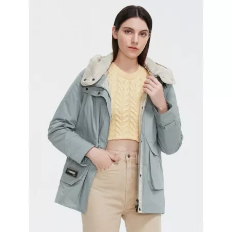 Abrigo de invierno con parche con bolsillo con solapa