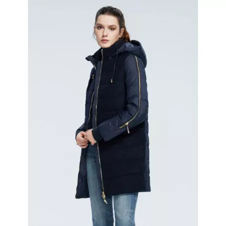 Abrigo acolchado con cremallera con cordón con capucha