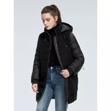 Abrigo acolchado con cremallera con cordón con capucha