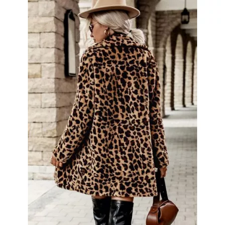 SHEIN Clasi Abrigo con estampado de leopardo con parte delantera abierta de peluche