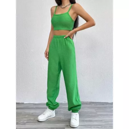 SHEIN EZwear Top de tirantes crop unicolor con pantalones deportivos