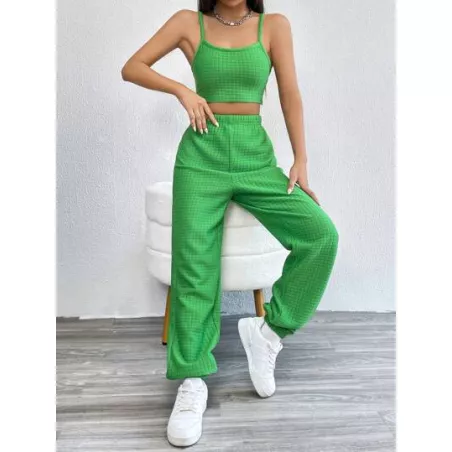 SHEIN EZwear Top de tirantes crop unicolor con pantalones deportivos