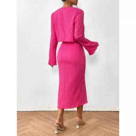 SHEIN Privé Vestido de tirantes unicolor de muslo con abertura & Cazadora con parte delantera abierta