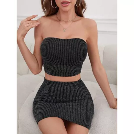 Privé brillante Top bandeau & Falda ajustada