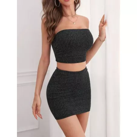 Privé brillante Top bandeau & Falda ajustada