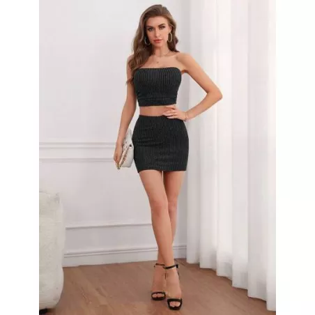 Privé brillante Top bandeau & Falda ajustada