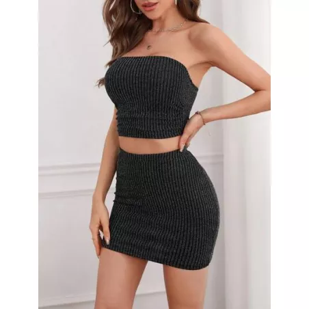 Privé brillante Top bandeau & Falda ajustada