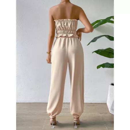 SHEIN Essnce ribete con fruncido Top bandeau & de cintura con cordón Pantalones