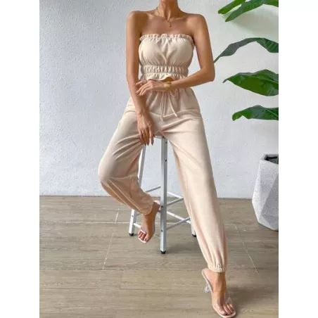 SHEIN Essnce ribete con fruncido Top bandeau & de cintura con cordón Pantalones