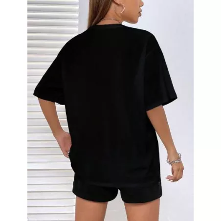 SHEIN EZwear Shorts con camiseta de hombros caídos con estampado de mariposa y letra