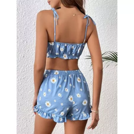 VCAY con estampado de margarita Top de tirantes & bajo con fruncido Shorts