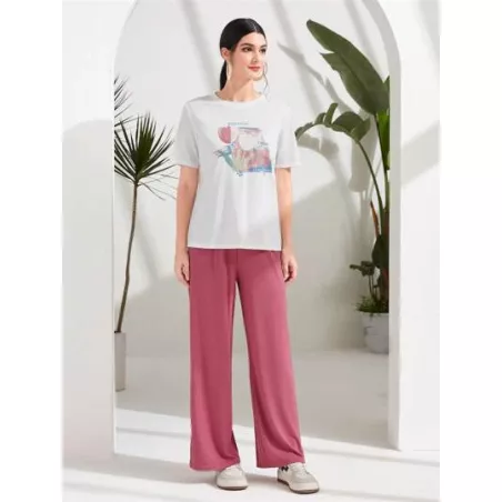 SHEIN Mulvari Pantalones con camiseta con estampado floral y letra