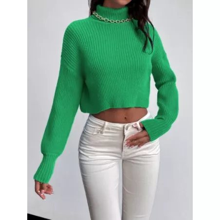 Suéter corto de hombros caídos de cuello tortuga sin collar