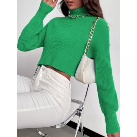 Suéter corto de hombros caídos de cuello tortuga sin collar