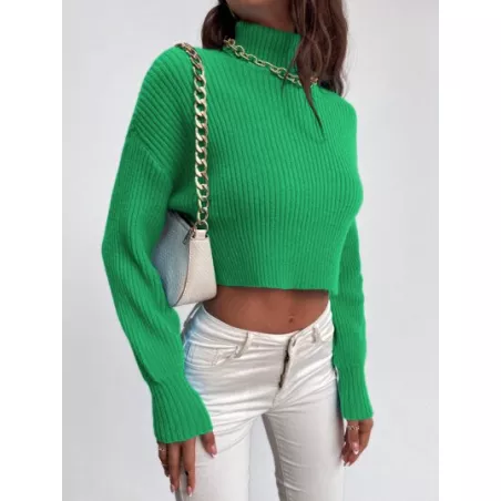 Suéter corto de hombros caídos de cuello tortuga sin collar