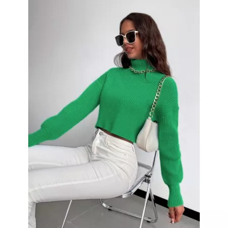 Suéter corto de hombros caídos de cuello tortuga sin collar