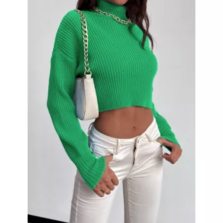 Suéter corto de hombros caídos de cuello tortuga sin collar