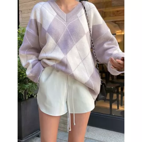 Jersey con patrón de rombo de hombros caídos