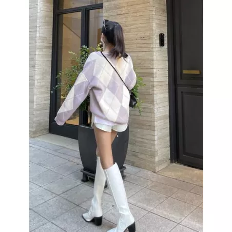 Jersey con patrón de rombo de hombros caídos