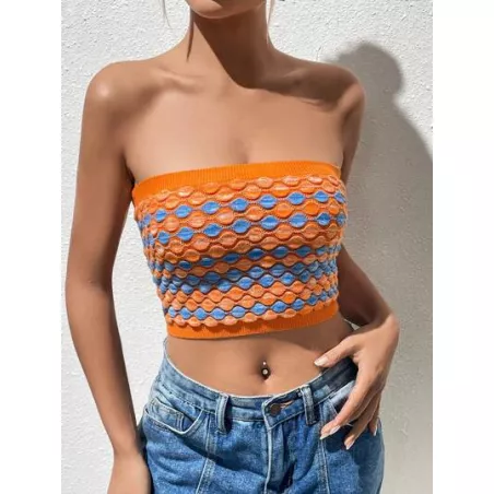 EZwear Top de punto con patrón geométrico crop tubo