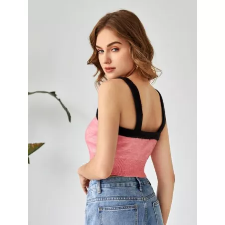 EZwear unido en contraste Cami tejido de canalé Top