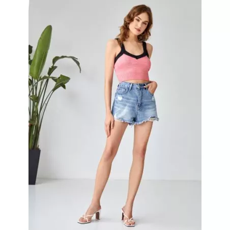 EZwear unido en contraste Cami tejido de canalé Top