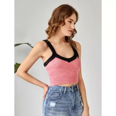 EZwear unido en contraste Cami tejido de canalé Top