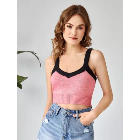 EZwear unido en contraste Cami tejido de canalé Top