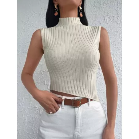 Top de cuello alto crop tejido de canalé