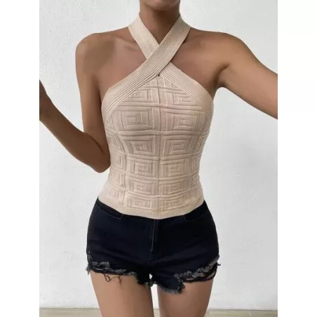 SHEIN Privé Top de punto unicolor de cuello halter