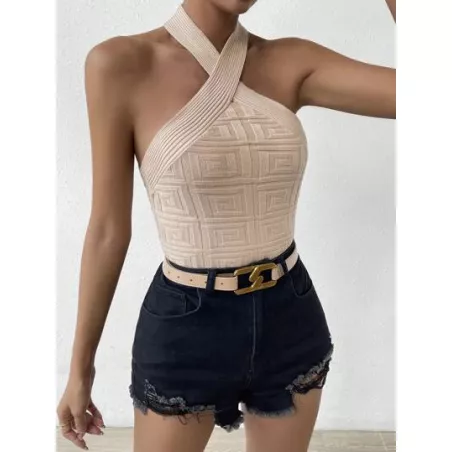 SHEIN Privé Top de punto unicolor de cuello halter