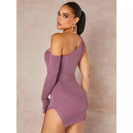 BAE Vestido de punto ajustado de cuello asimétrico bajo con abertura