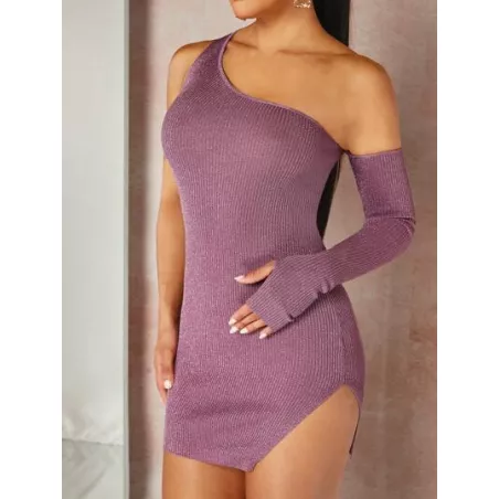 BAE Vestido de punto ajustado de cuello asimétrico bajo con abertura