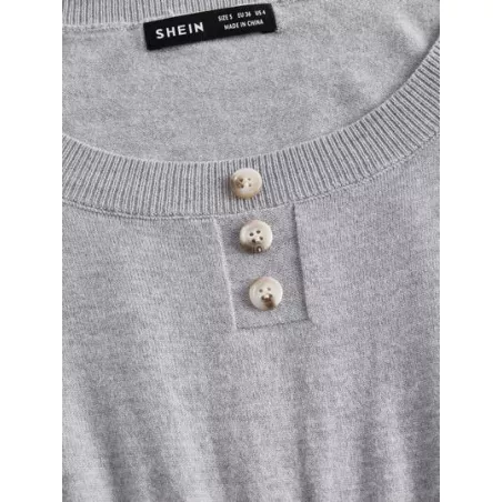 SHEIN EZwear  Button Detail Ribbed Knit Ruffle Hem Sweater Dress