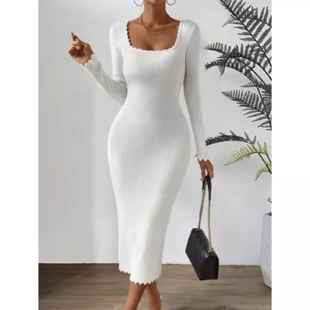 SHEIN Privé Vestido de punto ajustado de cuello cuadrado ribete en forma de lechuga tejido de canalé