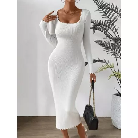 SHEIN Privé Vestido de punto ajustado de cuello cuadrado ribete en forma de lechuga tejido de canalé