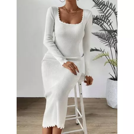 SHEIN Privé Vestido de punto ajustado de cuello cuadrado ribete en forma de lechuga tejido de canalé